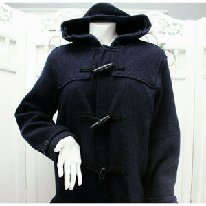 GAP Hooded Pea Coat Jacket Vintage Wool Blend Navy Blue Womens Size XS